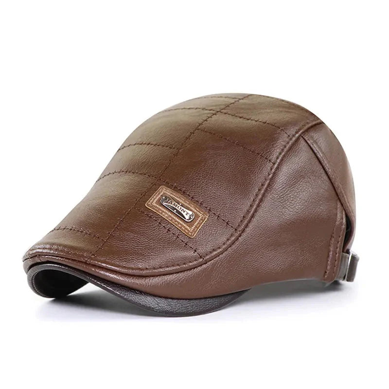 Boina Masculina Italiana de Couro Vormount VT098, design clássico em couro premium, elegância e sofisticação para o homem moderno em qualquer ocasião.