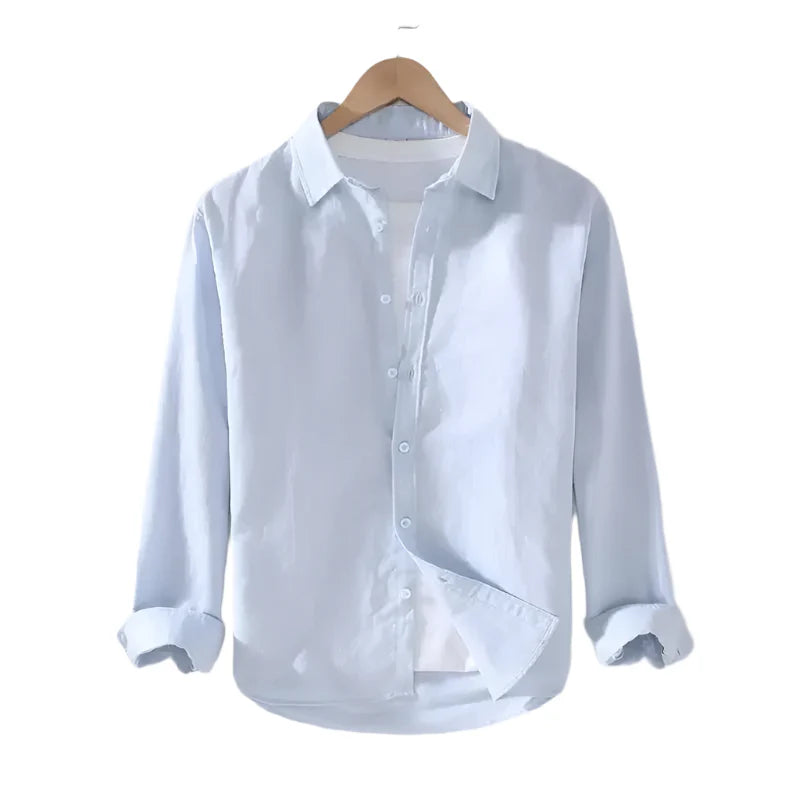 Camisa de Linho Masculina Vormount VT142, ideal para sofisticação e frescor em ocasiões especiais, com design atemporal e acabamento refinado.