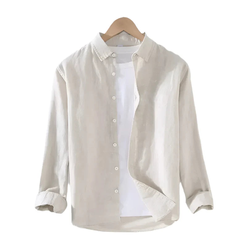 Camisa de Linho Masculina Vormount VT142, ideal para sofisticação e frescor em ocasiões especiais, com design atemporal e acabamento refinado.