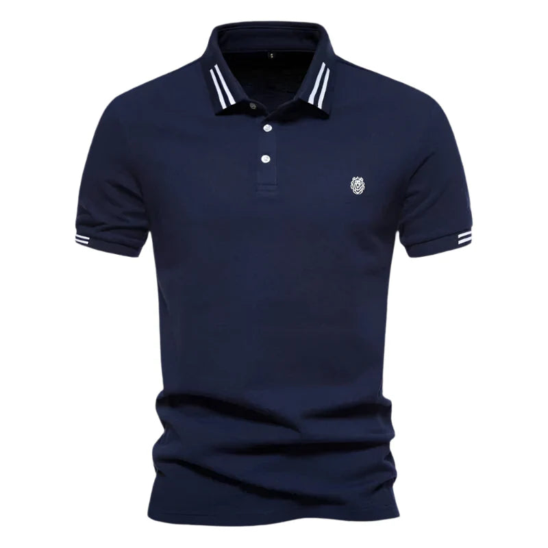 Camisa Polo Masculina Vormount VT150 em algodão, design sofisticado com bordados, ideal do casual ao formal.