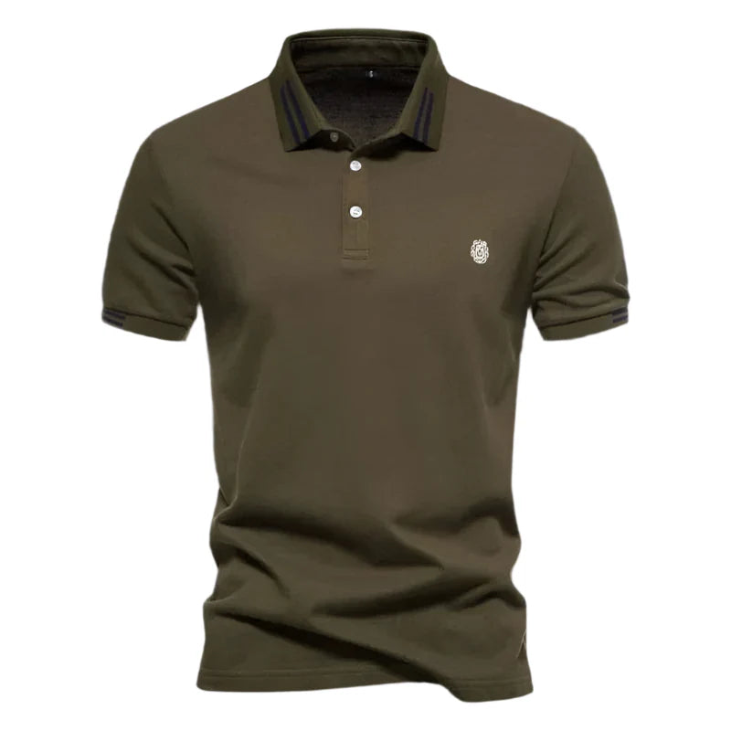 Camisa Polo Masculina Vormount VT150 em algodão, design sofisticado com bordados, ideal do casual ao formal.