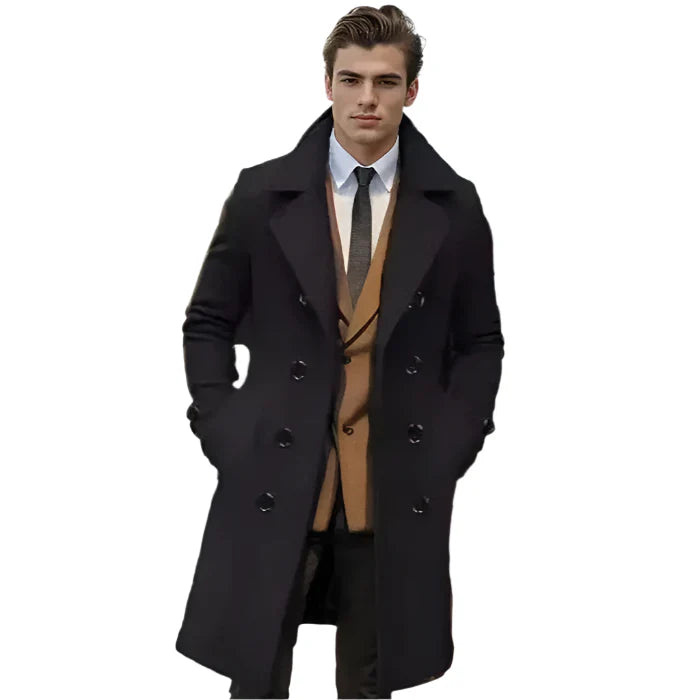 Sobretudo Masculino Longo Vormount VT130, design em lã e algodão, elegante e funcional, ideal para ocasiões formais e clima frio.