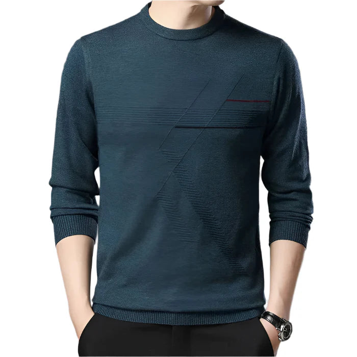 Suéter masculino Vormount VT139 em algodão, design contemporâneo e confortável, ideal para visuais casuais e formais, com gola redonda e mangas compridas.