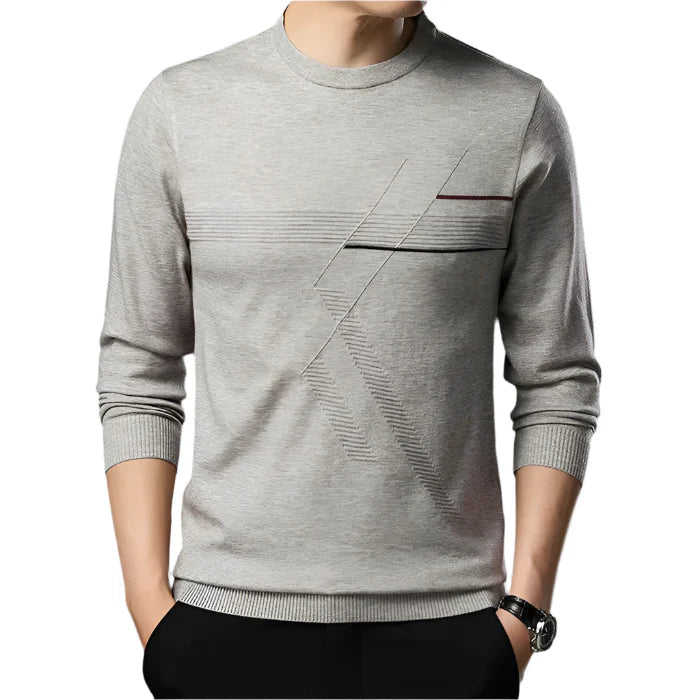 Suéter masculino Vormount VT139 em algodão, design contemporâneo e confortável, ideal para visuais casuais e formais, com gola redonda e mangas compridas.