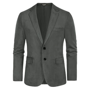 Blazer Masculino Vormount VT103 em camurça premium com lapelas notch, fecho de dois botões e bolsos, unindo elegância e durabilidade.