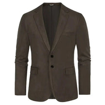 Blazer Masculino Vormount VT103 em camurça premium com lapelas notch, fecho de dois botões e bolsos, unindo elegância e durabilidade.