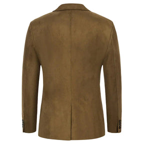 Blazer Masculino Vormount VT103 em camurça premium com lapelas notch, fecho de dois botões e bolsos, unindo elegância e durabilidade.