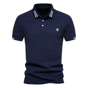 Camisa Polo Masculina Vormount VT150 em algodão, design sofisticado com bordados, ideal do casual ao formal.