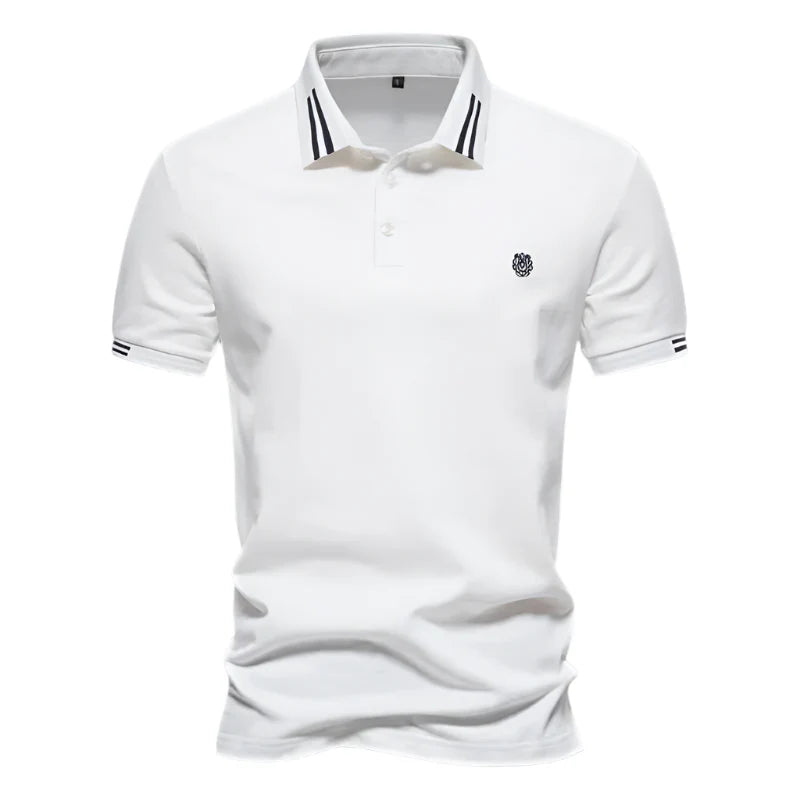 Camisa Polo Masculina Vormount VT150 em algodão, design sofisticado com bordados, ideal do casual ao formal.