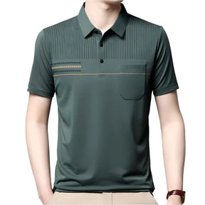 Camisa Polo Masculina Vormount VT148 com listras sutis, feita de algodão e poliéster, unindo conforto e estilo para uso diário.
