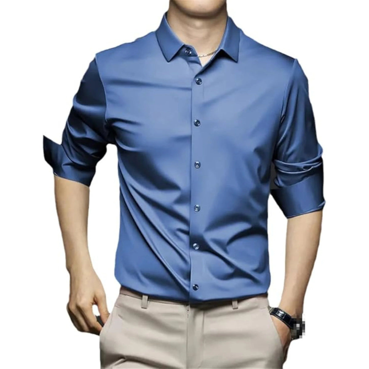 Camisa Social Masculina Vormount VT144 slim fit, tecido leve e anti-amasso para elegância e conforto em qualquer ocasião.