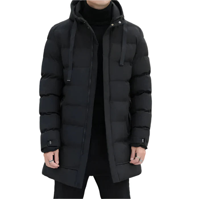 Jaqueta Puffer Masculina Alongada Vormount VT010, ideal para dias frios, combinando estilo moderno, aquecimento leve e conforto ergonômico.