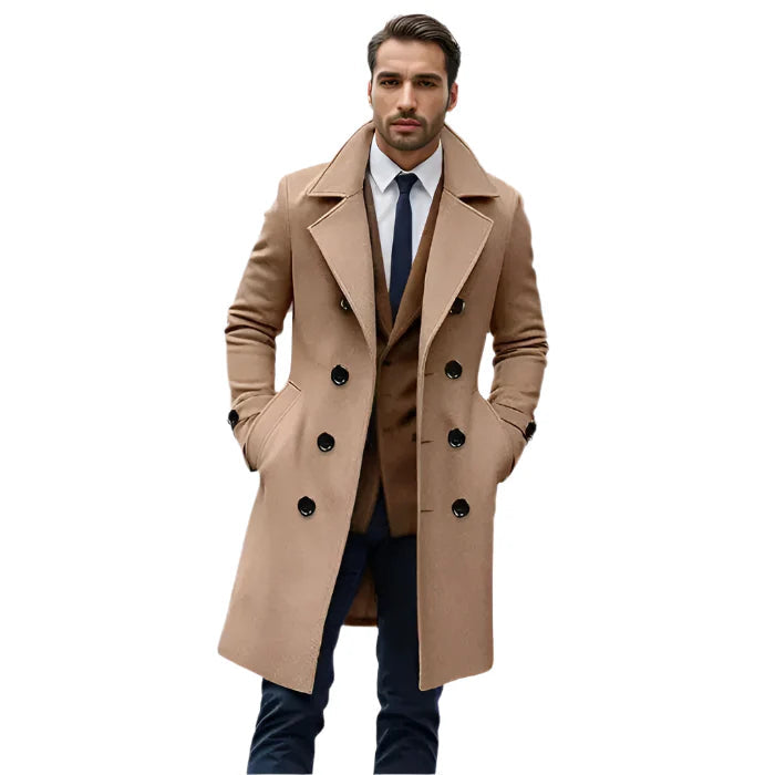 Sobretudo Masculino Longo Vormount VT130, design em lã e algodão, elegante e funcional, ideal para ocasiões formais e clima frio.
