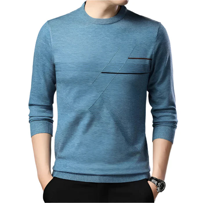 Suéter masculino Vormount VT139 em algodão, design contemporâneo e confortável, ideal para visuais casuais e formais, com gola redonda e mangas compridas.